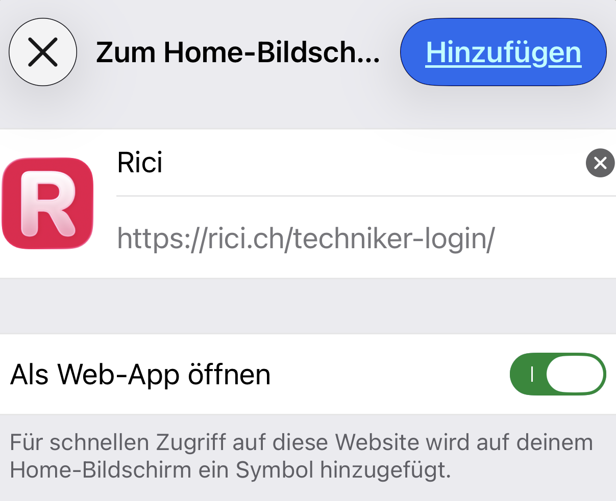Home-Icon hinzufügen bestätigen
